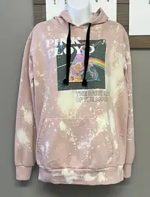 Pink Floyd Blush Pink Bleached Hoodie with Strings and Kangaroo Pocket- Large