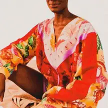 Farm Rio Mixed Scarves Windbreaker Jacket Multicolor Patchwork Maximalist SMALL