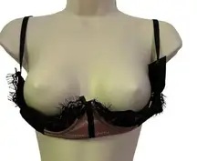 Frederick's of Hollywood Lux Lace Over Satin Shelf Bra Pink Black Womens Size 18