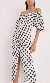 Mioh RITA DOTS - DRAPED POLKA DOT MIDI DRESS