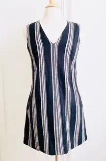 Gap  Womens LINEN Blend Dress Striped Casual Shift Size XS Office/Work V Neck