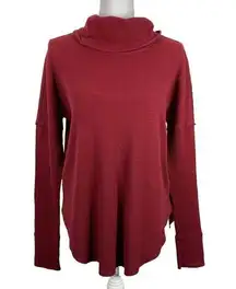 Tna Size Small Top Cowl Neck Waffle Knit Long Sleeved Brick Red Womens Shirt