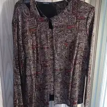 ONYX NITE Open Front Cardigan/Shell, Size L, Sparkly Red Gold metallic