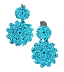 ROLLER RABBIT Macrame Earring Sky Blue Hook Crochet Boho Casual NEW