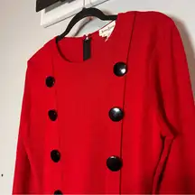 Vintage Neiman Marcus Wool Dress Red Black Colorblock Button Long Sleeve Midi