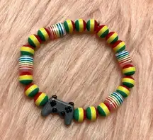 Handmade Grey Video Game Controller Rasta Rainbow Beaded Bracelet