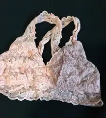 No Boundaries Lingerie Bra Peach Lace‎ Floral Bralette L/G Women's