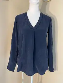 J.Crew  Dark Blue V Neck Long Sleeve Crepe Blouse Size 0