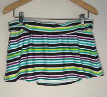NEW Athleta Swim Skirt Brown Green Stripe Mini Medium Beach Cruise Resortwear
