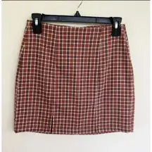 Aeropostale Plaid Mini Skirt SMALL Preppy split Pencil Flannel Brown