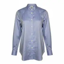 J Crew Thomas Mason Pleated Mandarin Collar Button Up Shirt Blue Women Size 0