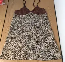 Animal Print Silky Satiny Lacey Chemise Pajama Gown Dark Brown Tan Size Small