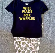 Joe Boxer Will Wake For Waffles Pink and Gold Glitter Pajama Set