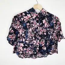 LF Seek The Label Black Red Floral Button Crop Shirt Women's Size Small S NWT