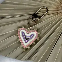 Heart shape gold tone pearl accent keychain key ring purse charm