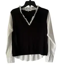 Siani Milano Sweater Medium V Neck Layered‎ Pullover Ruffle Trim Preppy Academia