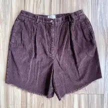 Vintage Corduroy Pleated High Waisted Cut Off Shorts in Chocolate Brown - 29