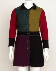 Talbots Petites Colorblock Wool Blend Long‎ Cardigan Coat Sweater L Vintage