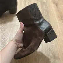 DONALD PLINER | Suede Leather Cindee Split Dark Brown Snake Print Boots