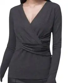 WHITE HOUSE BLACK MARKET Charcoal‎ Grey Lightweight Sweater Velvet Trim EUC  XS