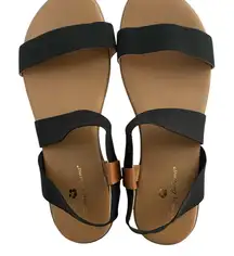 Tommy Bahama Briana Strapped Sandals Canvas Elastic Black Flat Size 9.5