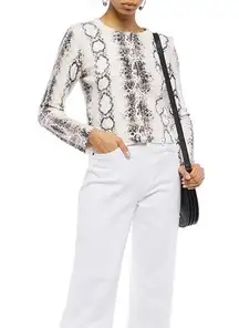 Maje Cropped Snake Print Jersey Knit Cardigan