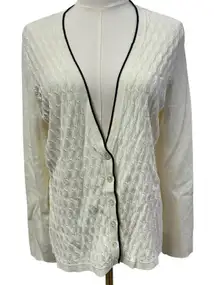 Emma & James V-neck Button‎ Front Cardigan Womens L cable knit White classic