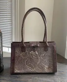 Liz Claiborne small wool and croc embossed vegan leather tote pre loved