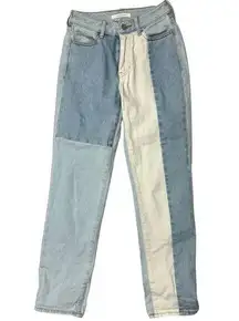 PacSun  Blue Cream Two Tone Colorblock High Rise Denim Wide Leg Jeans Size 22