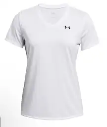 NEW White Under Armour Women's Tech Short Sleeve V Neck S