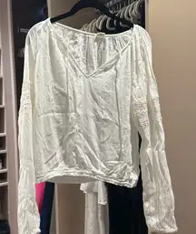 White linen style v neck blouse