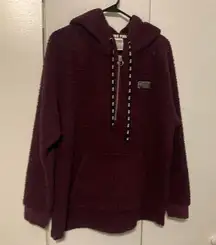 Pink Victoria’s Secret Half Zip Sherpa With Hoodie Eggplant Burgundy Large