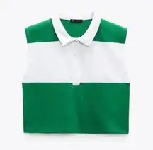 ZARA  NWT Green and White Polo Cropped Tank Golf Tennis Preppy Collared Shirt