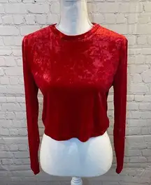 H&M  Long Sleeve Top Cropped Velvet Red-Large