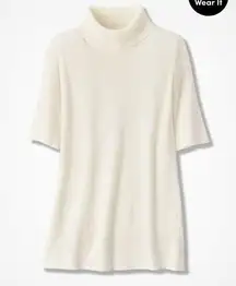 NWOT $60 Coldwater Creek Elbow-Sleeve Ribbed Turtleneck in Cream XL