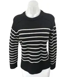 Zara Women's Black Striped Knit Long Sleeve Crew Neck Sweatshirt Sweater Top M