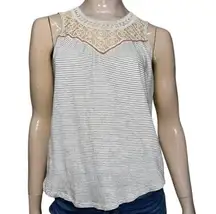 Anthropologie Maeve Women’s Size S Navy Blue White Pinstripe Lace Trim Tank Top