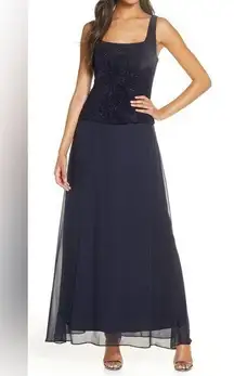 Alex Evenings Sequin Mock Two-Piece Gown Missing Jacket Navy Women’s Sz 16