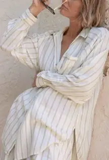 Aerie Pool to Party Striped Linen Button Down Shirt coverup Relaxed oversized XS