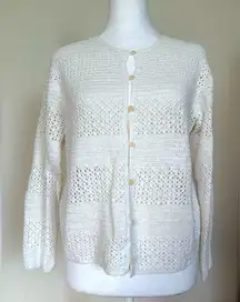 Eddie Bauer White Knitted Long Sleeve Button Up Cardigan Size MP Petite