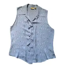 Caslon Blue Sleeveless Silk Ruffle Blouse L