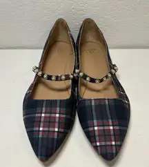 Crown And Ivy Women’s Plaid Pearl Mary Jane Flats Jalessa Size 9.5