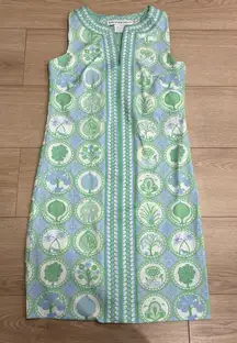 Gretchen Scott Designs Plain Jane Dress Blue Green Shift Sleeveless Size XS