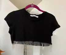 Black Fringe Beaded Crop Top