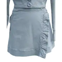 Cache Blue Gray Denim Wrap Ruched Skirt Off Set Side Zip Pull Stretch $98 NWT