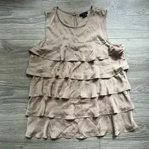 Theory Tan Silk Tiered Sleeveless Keyhole Button Party Date Night Blouse Size M