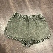 Mustard seed ruffle trim shorts khaki green