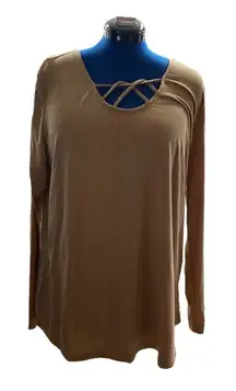LAISHEN, Women’s Light brown/tan, Long Sleeve‎ Top, Size X-Large, scoop neckline,
