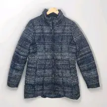 North Face Donegal Print Black Womens Down Puffer Jacket Mid Length Coat Large