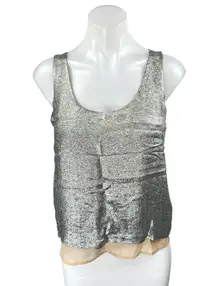 J.Crew Women Silver Metallic Glitter Sparkly Mesh Overlay Sleeveless Tank Top 0